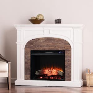 Greenville 45.75 in. Touch Panel Electric Fireplace in White with Montelena Faux Stone