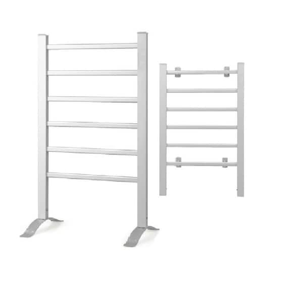6 Stainless Steel Bars Electric Heated Towel Drying Rack for Bathroom, Wall Mounted Towel Warmer, in Silver