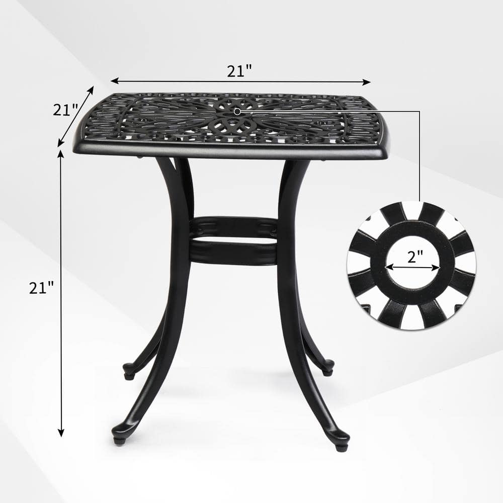 Black Square Aluminum Outdoor Side Table with Elegant Cut-Out Design