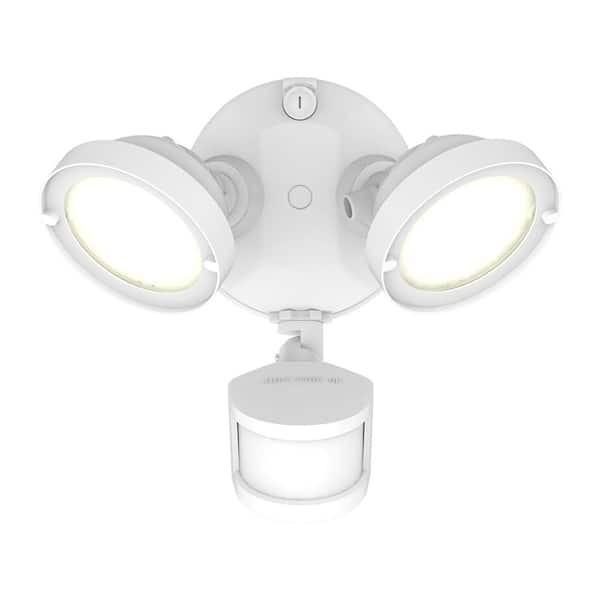 HALO TGS White Motion Activated Outdoor Integrated LED Floodlight with Round Double Head, 4000K, 2500 Lumens