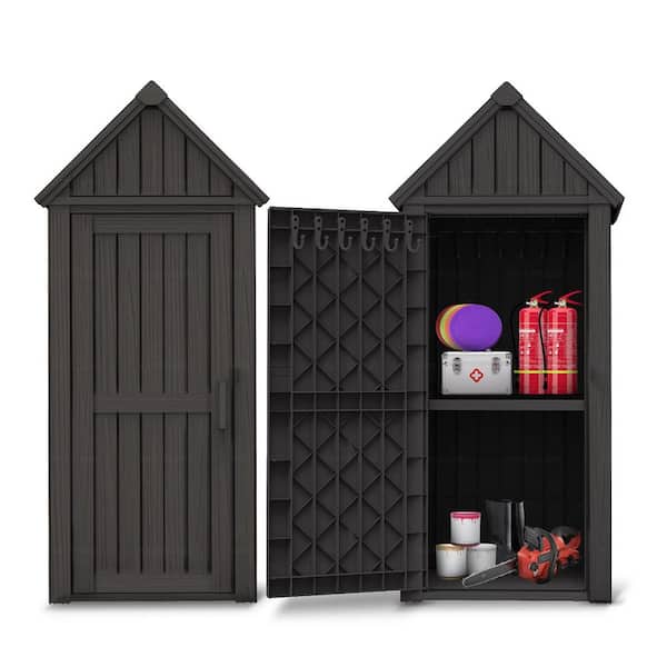 54 in. Large Outdoor Storage Shed with Removeable Shelf in Black