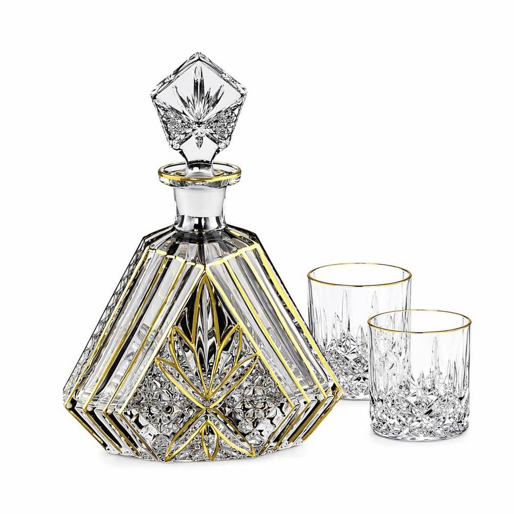 KHKFY Gold Hand-Painted Whiskey Decanter Set with Wine Aerator and