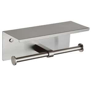 Bath Wall-Mount Double Post Toilet Paper Holder Shelf Non-Slip Tissue Roll Holder in Brushed Nickel