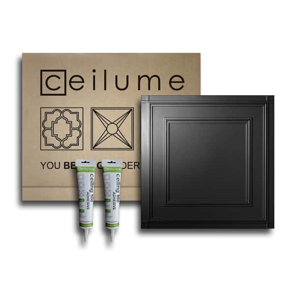 Ceilume Manchester 2 ft. x 2 ft. Glue Up Vinyl Ceiling and Wall Tile Kit in Black (21 sq. ft./case)