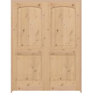 48 in. x 80 in. Universal 2P Round Top Unfinished Knotty Alder Double Prehung Interior French Door with Nickel Hinges