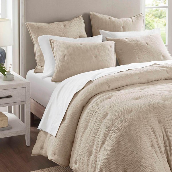 3-Piece Taupe 100% Premium Cotton Full/Queen Gauze Embroidered