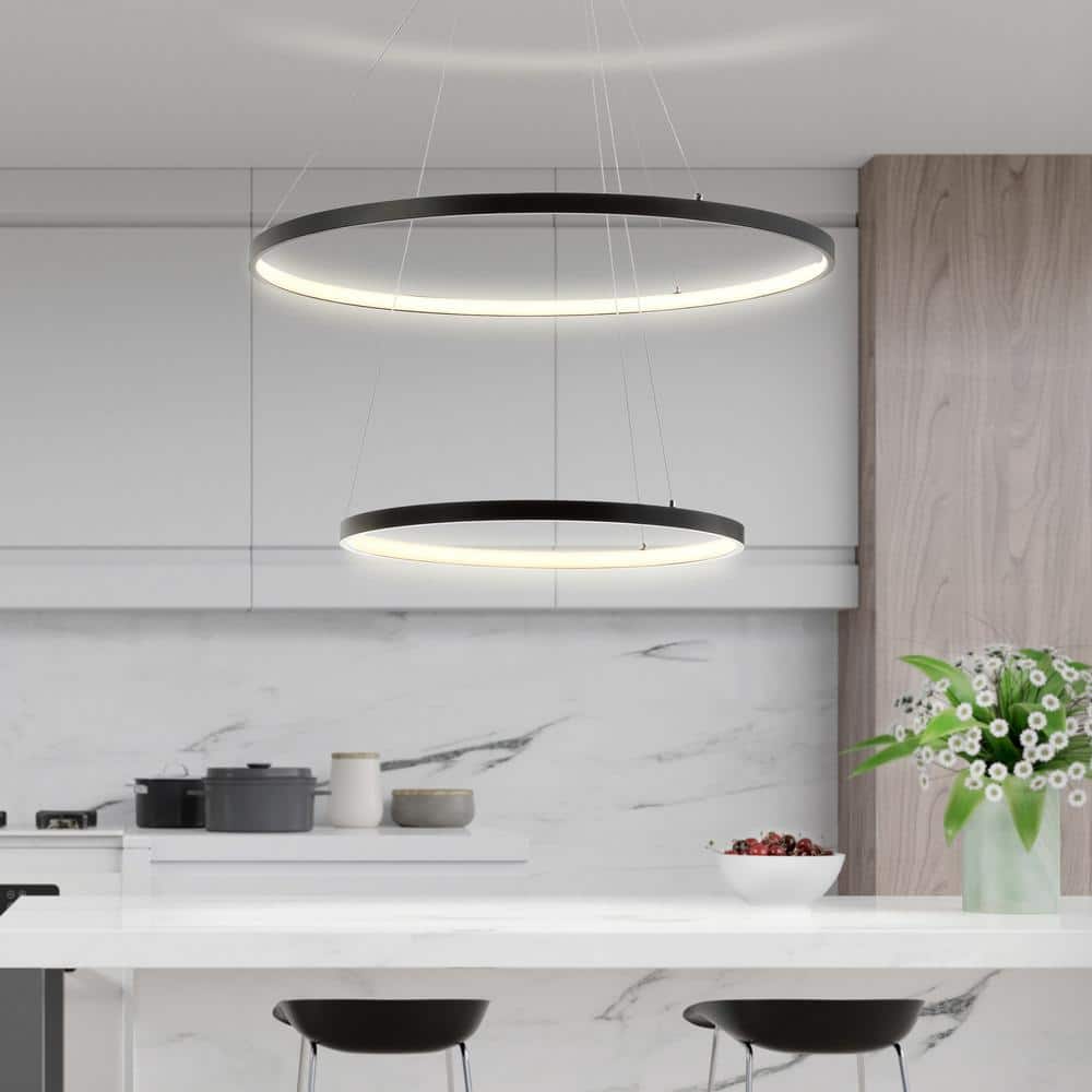 Brice 24" Matte Black Chrome-Lined Modern LED Pendant Chandelier