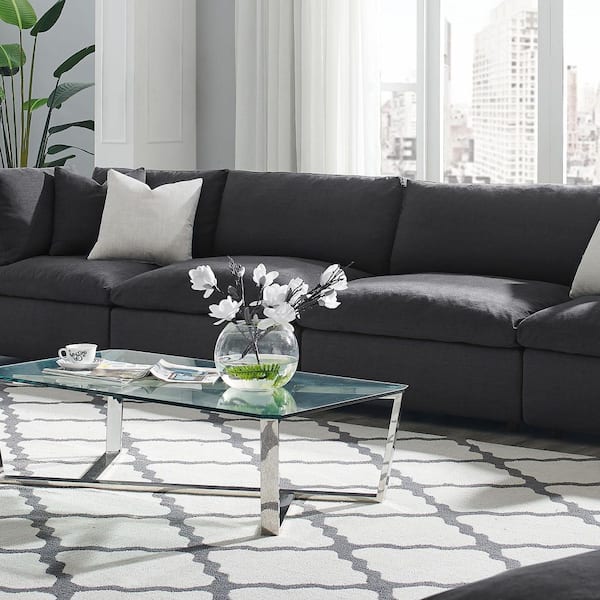 MODWAY Commix 117 in. Armless 3-Piece Polyester Modular Sectional Sofa in. Gray with Down Feather and Cotton Cushions