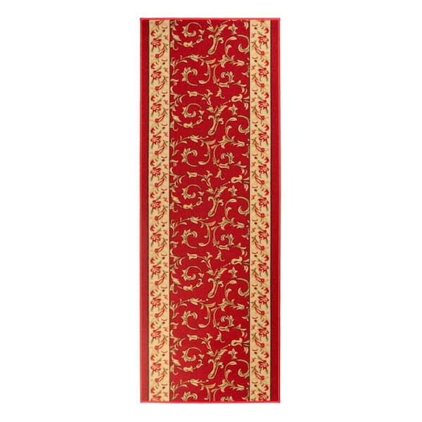 Veronica Cut to Size Red Color 26" Width x Your Choice Length Custom Size Slip Resistant Runner Rug