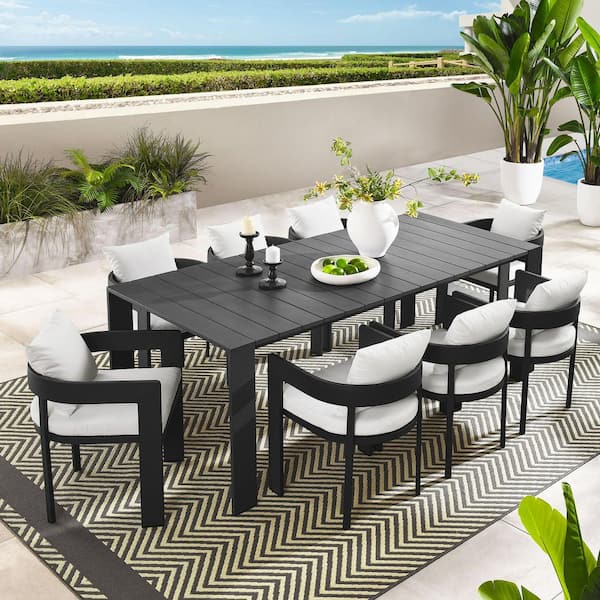 MODWAY Tahoe Gray 9-Piece Powder-Coated Aluminum Outdoor Dining