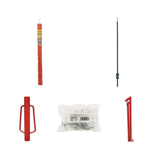 4 ft. x 50 ft. Safety/Barrier Fence, 5 ft. Steel T-Post, Post Driver, Clips (25 per Bag) and T-Post Puller