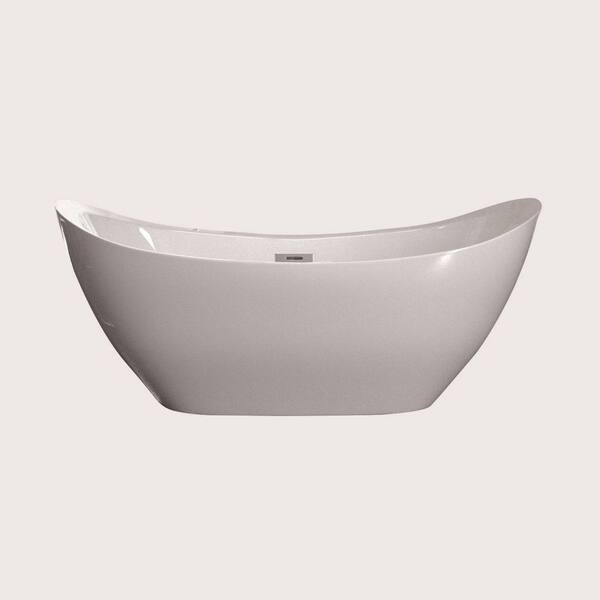 Satico 67 in. Gold Ingot Shaped Acrylic Freestanding Soaking SPA Tub Flatbottom Non-Whirlpool Bathtub in White