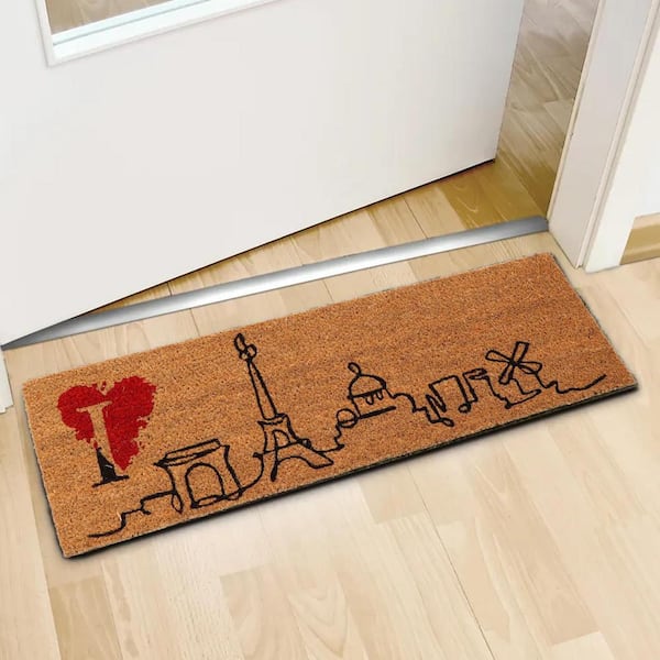 EVIDECO French home goods Paris City Natural 10 in. x 30 in. Coco Long Sheltered Front Door Mat