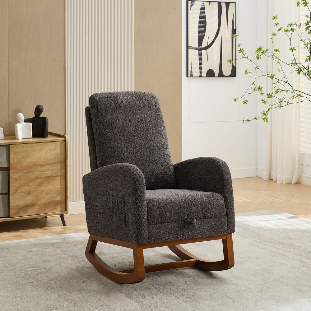 25.4 in. Charcoal Boucle High Back Fabric Rocking Chair w/Retractable Footrest and Side Pocket for Living Room, Bedroom price history on PriceWatchPro