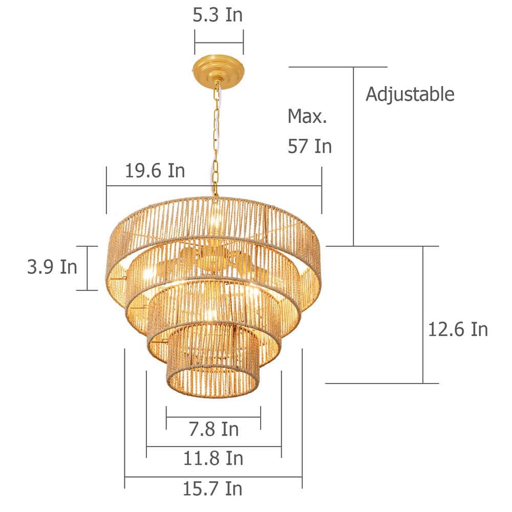 Brass and Rattan Tiered Geometric Pendant Light