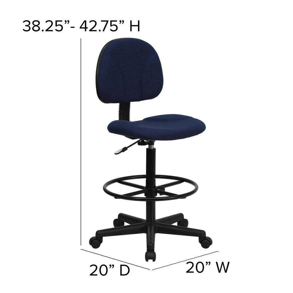 Navy Blue Fabric Swivel Drafting Chair with Adjustable Foot Ring