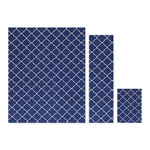 Trellis Blue/White 5 ft. x 7 ft. 3-Piece Rug Set