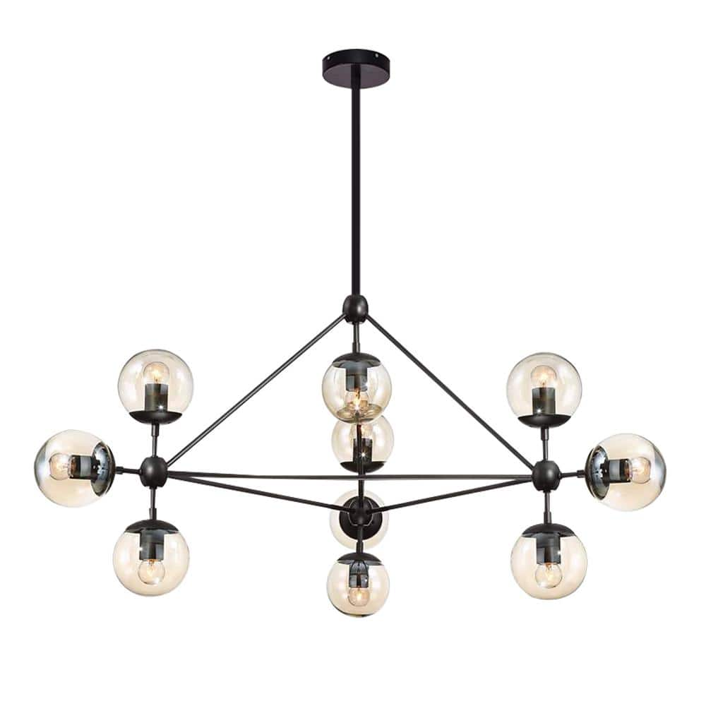 RRTYO Hermitage 10-Lights Black Sputnik Linear Pendant Modern Glass ...