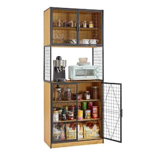 China Cabinet Kitchen Cabinet Oak 15 in. Display Cabinet with Doors and Shelves Large Freestanding Storage Cupboard