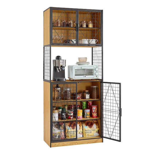 VECELO China Cabinet Kitchen Cabinet Oak 15 in. Display Cabinet with Doors and Shelves Large Freestanding Storage Cupboard