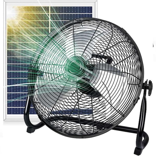 16 Solar Powered Floor Fan with 30 W Solar Panel and AC Adapter 12 Speeds Tilt Head High Velocity Cordless Portable Fan