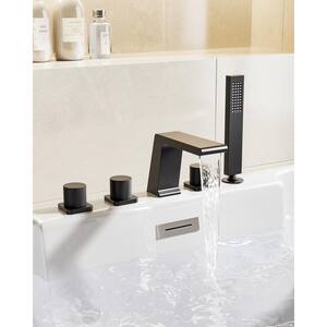 3-Handles Deck-Mount Roman Tub Faucet with Hand Shower in Matte Black (Valve Included)