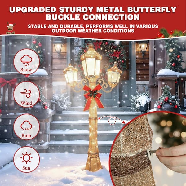 VEIKOUS 73 in. Gold Pre-Lit Metal Outdoor Lamp Post Christmas Yard