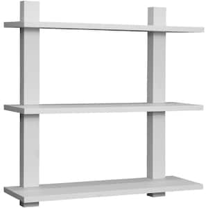 6 in x 23.5 in x 23.5 in 3-Tier Wood White Decorative Wall Shelves with Brackets