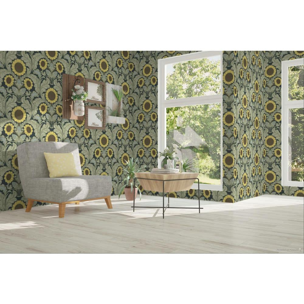 Sunnyside Up Matte Finish Blue and Yellow Floral Wallpaper Roll