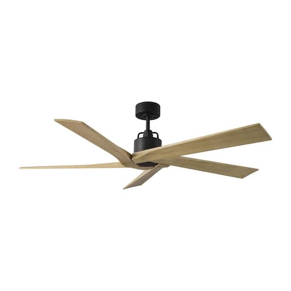 Fan Aspen 56 in. Midnight Black Downrod Mount Standard Ceiling Fan with Natural Honey Blades and Remote