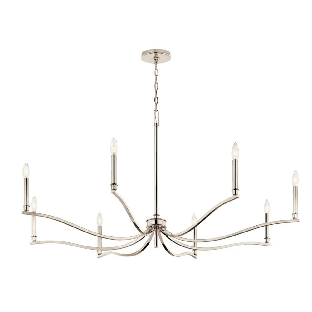 KICHLER Malene 52 in. 8-Light Polished Nickel Traditional Candle Chandelier for Dining Room