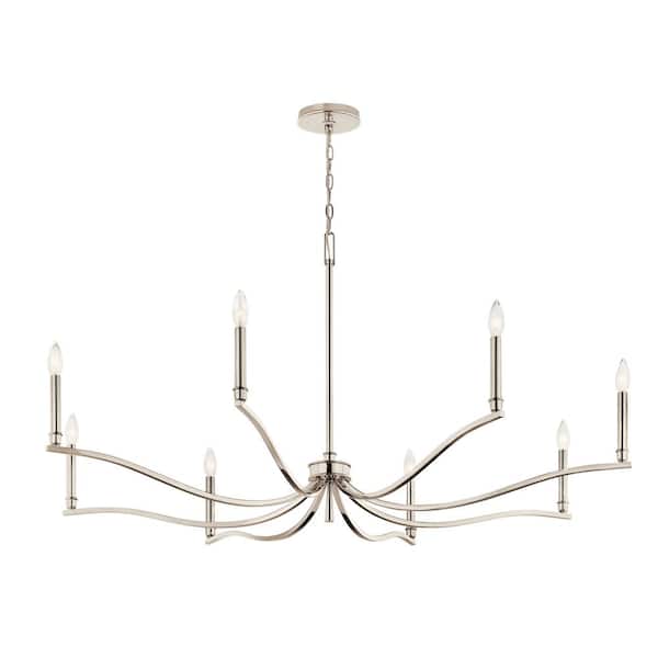 KICHLER Malene 52 in. 8-Light Polished Nickel Traditional Candle Chandelier for Dining Room