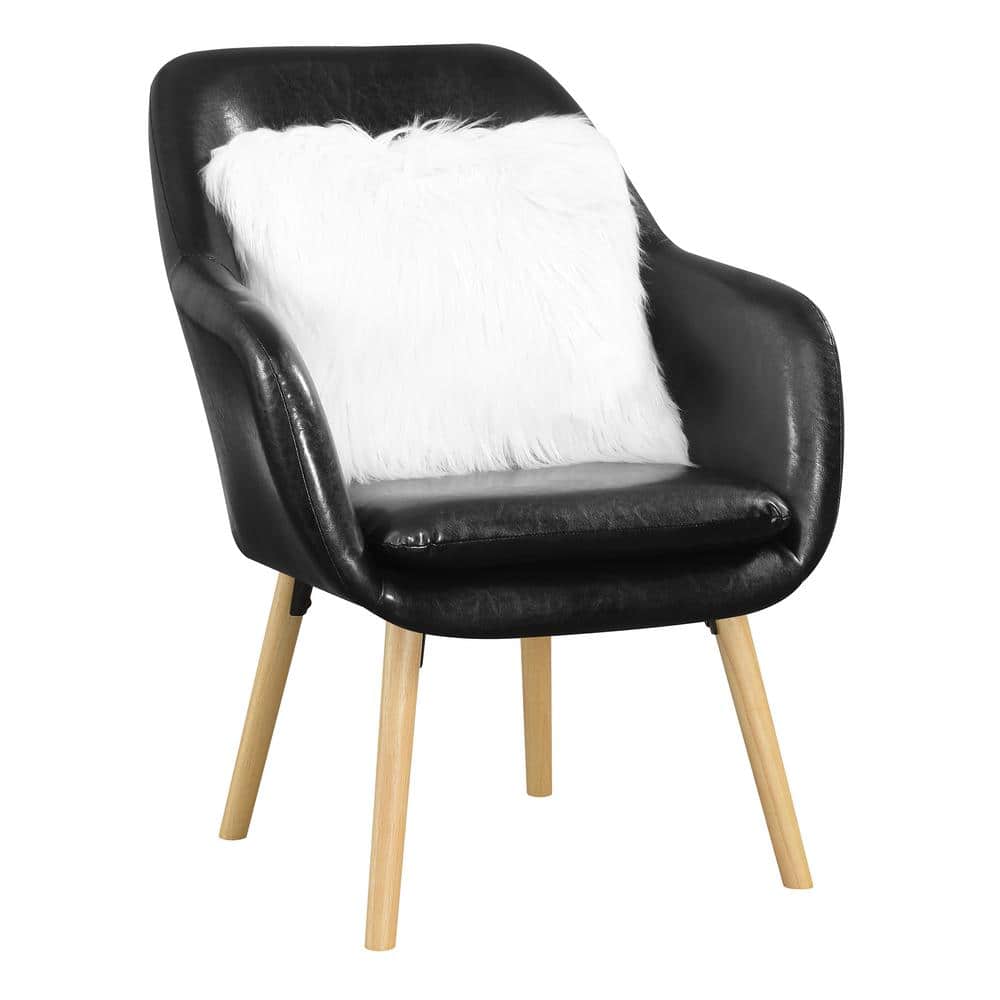 Charlotte Black Faux Leather and Velvet Wood Accent Chair