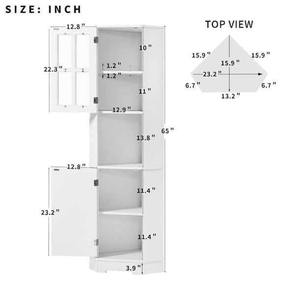 23.2 in. W x 15.9 in. D x 65 in. H in White MDF Boards Bathroom Storage Cabinet with Glass Door