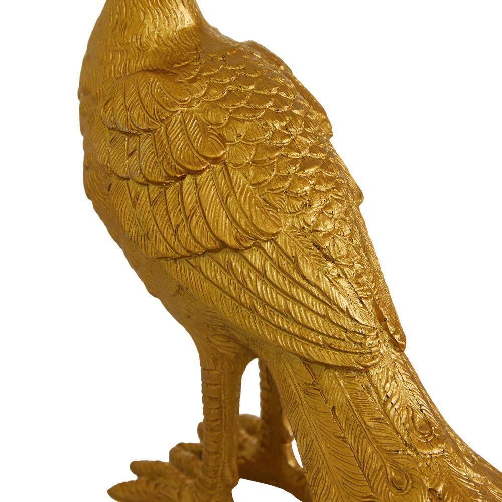 Gold Solid Peacock Animal Statue Duo, 11" & 8"H Resin Set