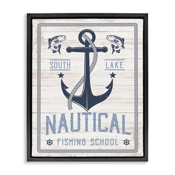 Stupell Industries Nautical Fishing School by Angela Nickeas Black Floater Frame Coastal Graphic Art Print 21 in. x 17 in.