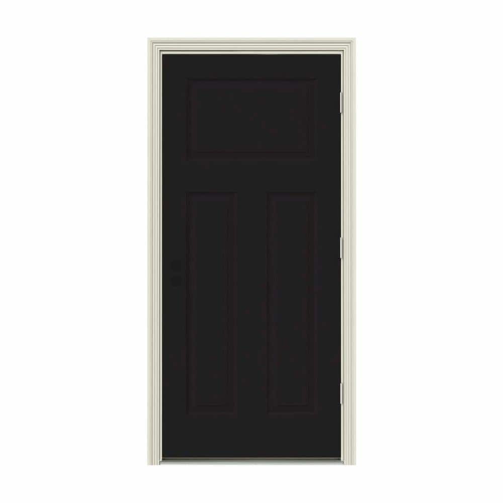 JELDWEN 30 in. x 80 in. 3Panel Craftsman Black Painted Steel Prehung LeftHand Outswing Front