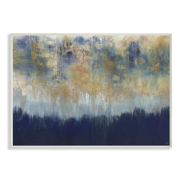 "Abstract Gold Blue Textured Surface Painting" by Third and Wall Wood Abstract Wall Art 19 in. x 13 in.