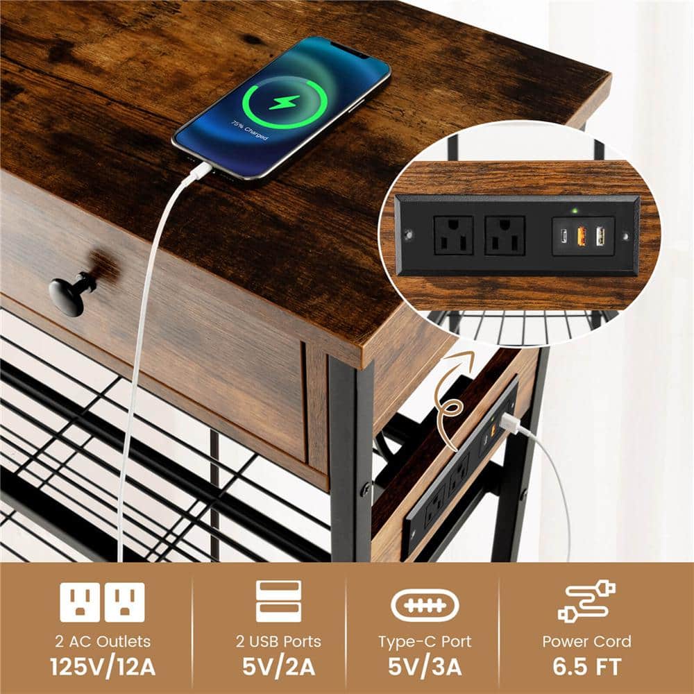 32 in. Rustic Brown Rectangle Wood Top Entryway Table End Table with 2-Drawers Charging Station Narrow Console Table - thumbnail 3