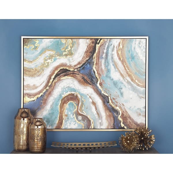 Litton Lane 1- Panel Geode Enlarge Slice Framed Wall Art with Gold Frame 36 in. x 47 in.