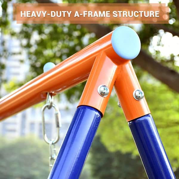 Steel Frame Outdoor Playset with Trampoline and Saucer Swing, 1