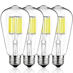 80-Watt Equivalent ST64 Edison LED Bulbs,E26 Vintage Filament Light Bulb in Neutral White (4-Pack)