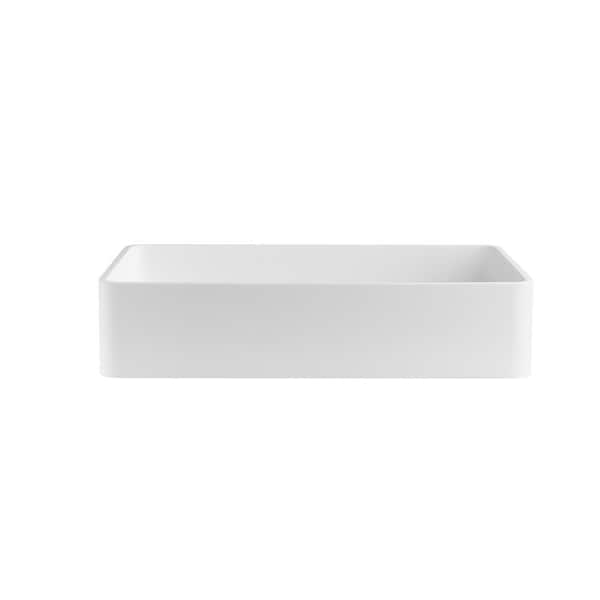 JimsMaison Matte White Stone Rectangular Vessel Sink without Faucet