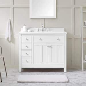 Newcastle 42 in. W x 21 in. D x 34 in. H Single Sink Bath Vanity in Pure White with White Engineered Marble Top