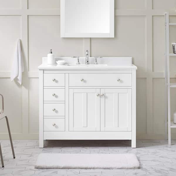 OVE Decors Newcastle 42 in. W x 21 in. D x 34 in. H Single Sink Bath Vanity in Pure White with White Engineered Marble Top