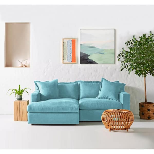 Monland 84 in. Square Arm Linen Upholstered L-Shaped Chaise Sofa Deep-Seated Oversized 2-Piece Sectional Couches in Light Blue