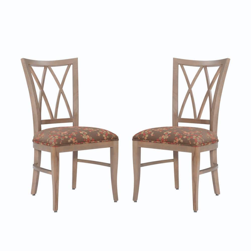 Linon Home Decor Elko Natural Dining Chair with UPH Flower Seat (2Pack