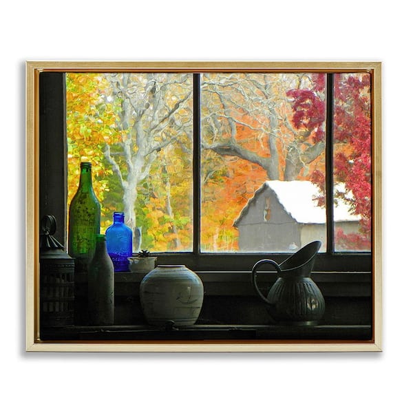 Stupell Industries Fall Foliage in Window by Graffiti Studios 1-Piece Floater Frame Graphic Print Nature Poster Art Print 21 in. x 17 in.