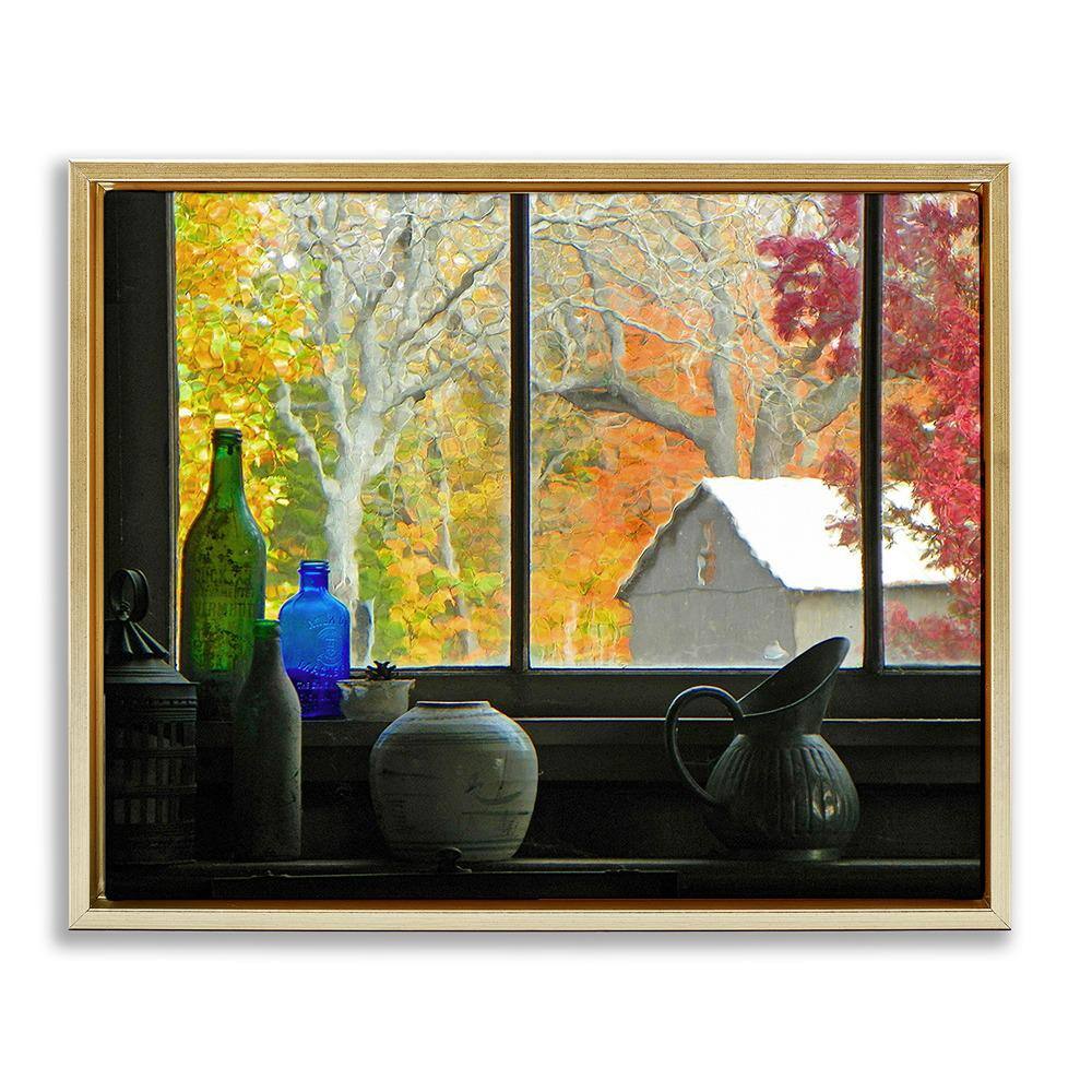 Fall Foliage in Window by Graffiti Studios 1-Piece Floater Frame Graphic Print Nature Poster Art Print 21 in. x 17 in. price history on PriceWatchPro