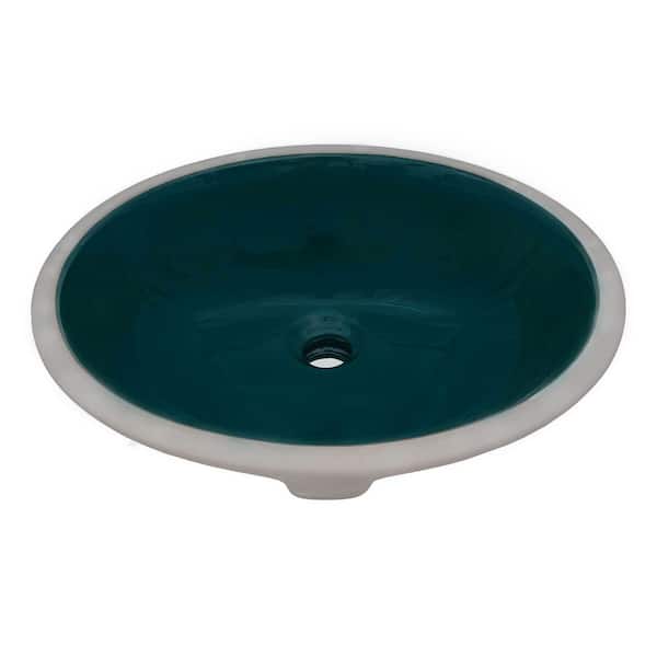 Ruvati Krona 16 in. Undermount Oval Bathroom Vanity Sink in Emerald Green Porcelain Ceramic with Overflow